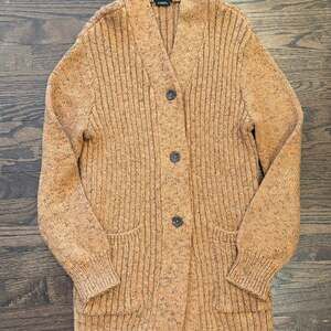 prAna Cardigan Womens Medium Brown Sweater Hood Ribbed Knitted Tunic Cottagecore